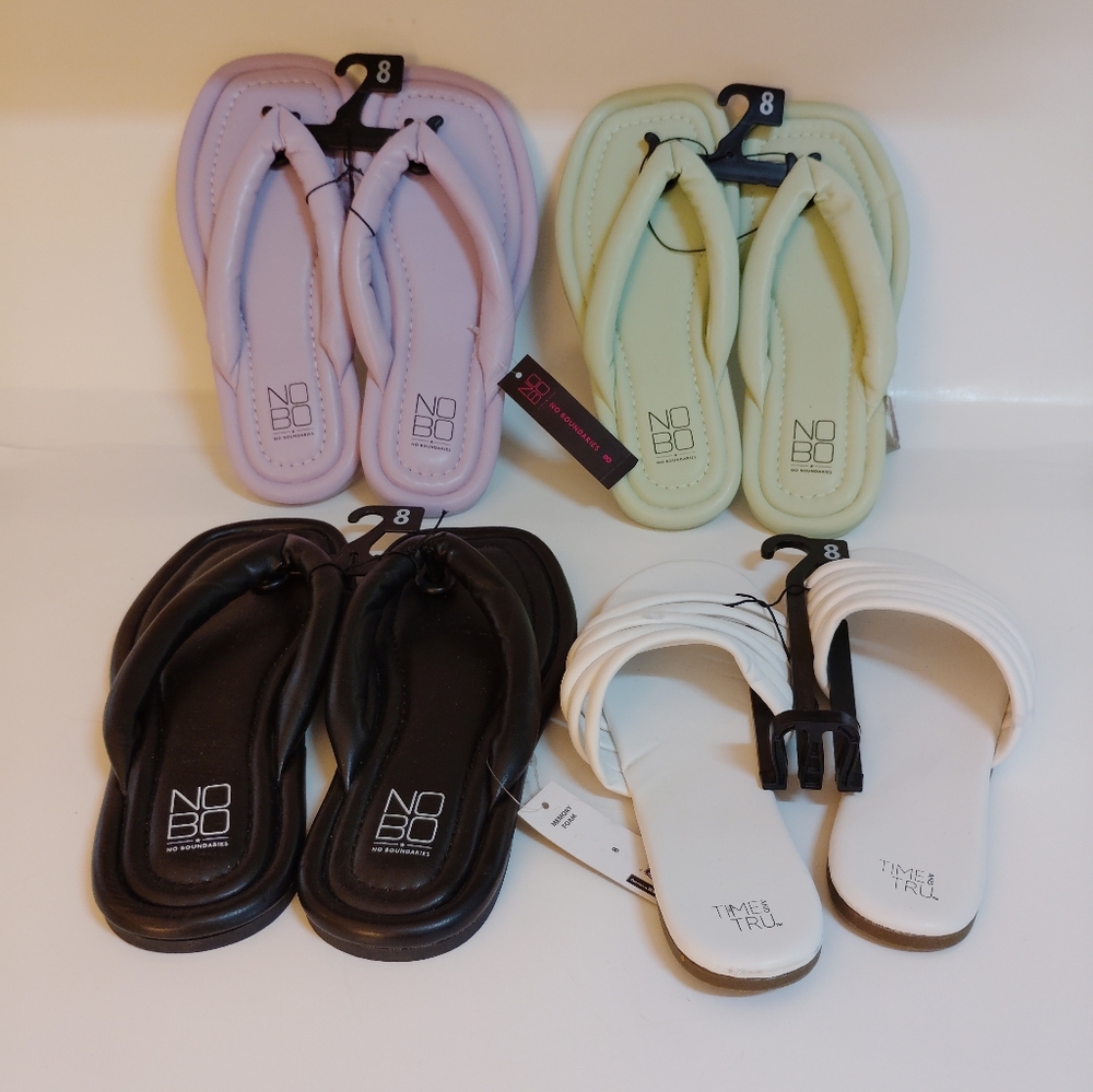 No Boundaries Flip Flop Lot in Lavender, Mint, Black, and White